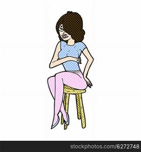 retro comic book style cartoon woman sitting on bar stool