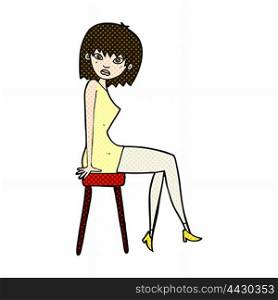 retro comic book style cartoon woman sitting on stool