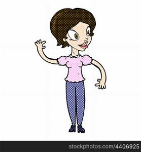 retro comic book style cartoon woman waving