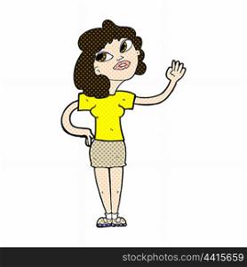 retro comic book style cartoon woman waving