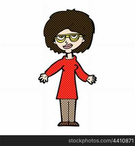 retro comic book style cartoon woman wearing glasses