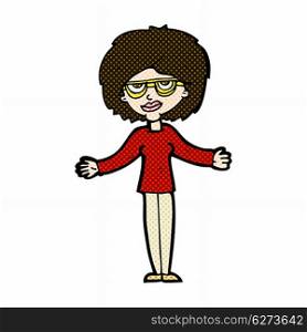 retro comic book style cartoon woman wearing spectacles