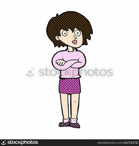 retro comic book style cartoon woman with crossed arms