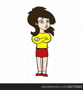 retro comic book style cartoon woman with folded arms