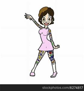 retro comic book style cartoon woman with tattoos