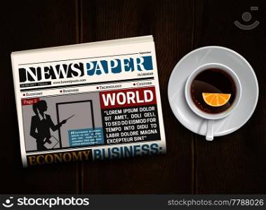 Retro composition with newspaper and tea cup