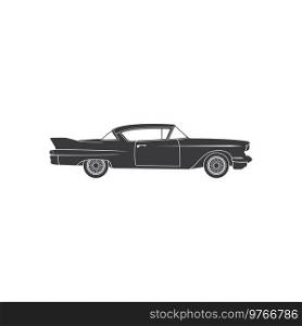 Retro coupe vehicle isolated vintage car icon. Vector old automobile, side view. Coupe car isolated retro vehicle side view icon