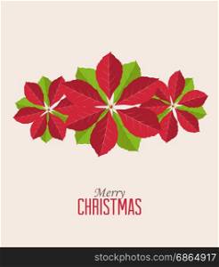 Retro decorative poinsettia flower, vector Christmas card