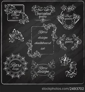 Retro design original floral vintage emblems chalkboard set isolated vector illustration
