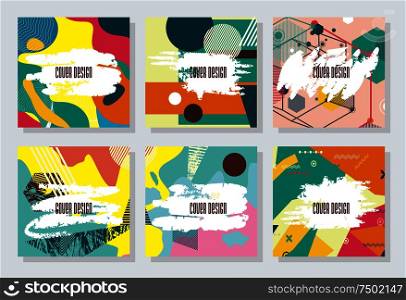 Retro design templates for brochures covers, banners, flyers and posters with abstract shapes, 80s memphis geometric flat style.