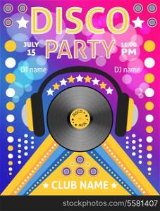 Retro disco party club music advertising promo creative poster vector illustration
