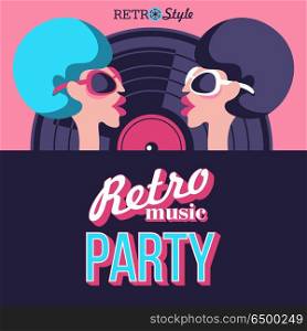 Retro disco party. Vector illustration.. Retro disco party. Vector illustration, poster in retro style. Girl with retro hairstyle in an Afro style with sunglasses.