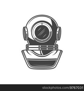 Retro diving helmet isolated old mask. Vector old-fashion equipment to dive in. Diving helmet isolated vector retro scuba mask