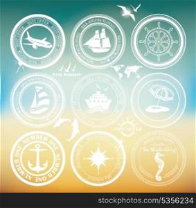 Retro elements for Summer designs. Vintage stamps. Vintage air and cruise tours labels and badges.