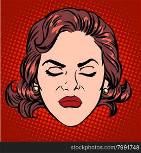 Retro Emoji anger rage woman face pop art retro style. Retro Emoji anger rage woman face