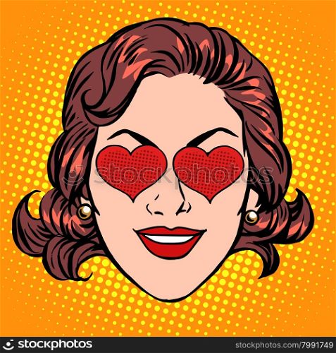 Retro Emoji love heart woman face pop art retro style. Retro Emoji love heart woman face