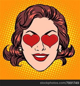 Retro Emoji love heart woman face pop art retro style. Retro Emoji love heart woman face