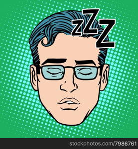 Retro Emoji sleeping male face pop art style. Out of an access zone. Hidden account. Retro Emoji sleeping male face