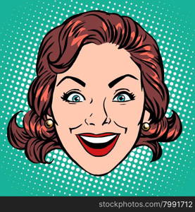 Retro Emoji smile joy woman face pop art retro style. Retro Emoji smile joy woman face