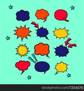 Retro empty comic bubbles in bright colors or speech and thought icon set on isolated background. Pop art style, vintage design. EPS 10 vector. Retro empty comic bubbles in bright colors or speech and thought icon set on isolated background. Pop art style, vintage design. EPS 10 vector.