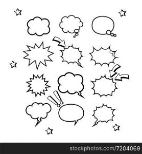 Retro empty comic bubbles or speech and thought set icon in white color on an isolated white background. Pop art style, vintage design. EPS 10 vector. Retro empty comic bubbles or speech and thought set icon in white color on an isolated white background. Pop art style, vintage design. EPS 10 vector.
