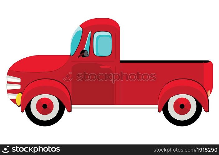 Retro farmer red pickup truck, vintage transport illustration.