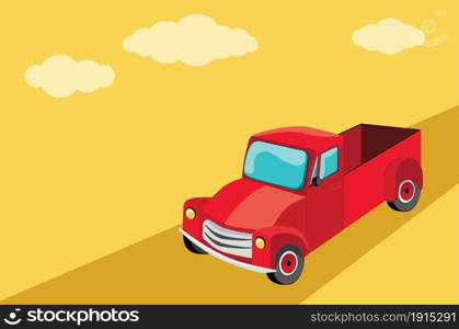 Retro farmer red pickup truck, vintage transport illustration.