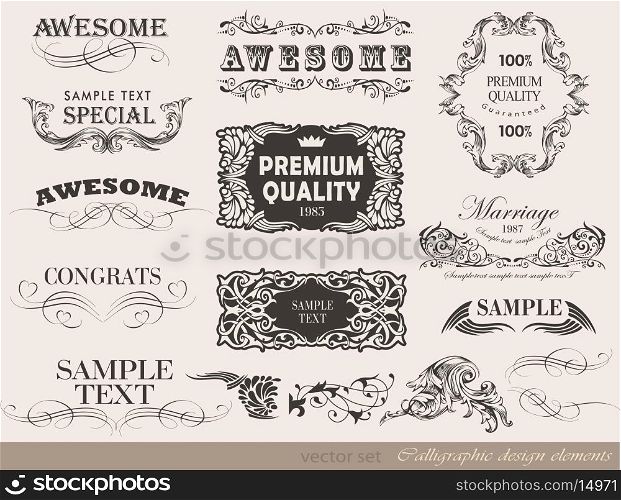 Retro floral calligraphic design elements and page decoration