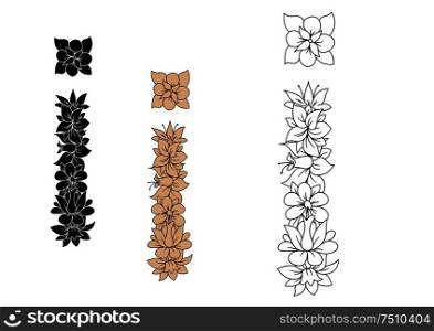 Retro floral letter i, composed with outline flowers and leaves, for romantic font design. Isolated on white