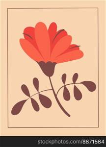Retro floral postcard for March 8 and date, red flower greeting card vector illustration. Retro floral postcard for March 8 and date, red flower greeting card