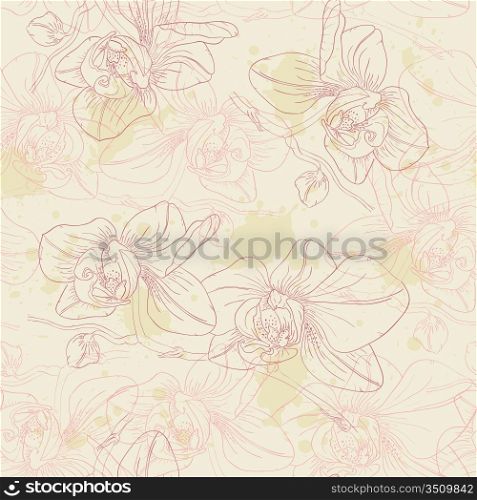 retro floral seamless pattern with orchids