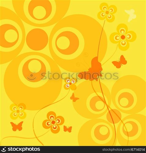 retro flower background with butterflies b
