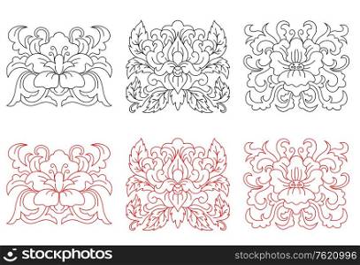 Retro flowers embellishments set for design and decorations