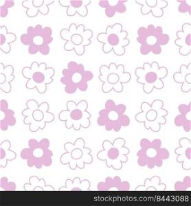 Retro flowers hippie aesthetic seamless pattern. Floral print for fabric, paper, T-shirt. Funky vector illustration for decor and design.