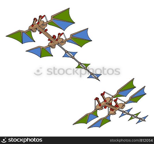 Retro flying kite machines, illustration, vector on white background.