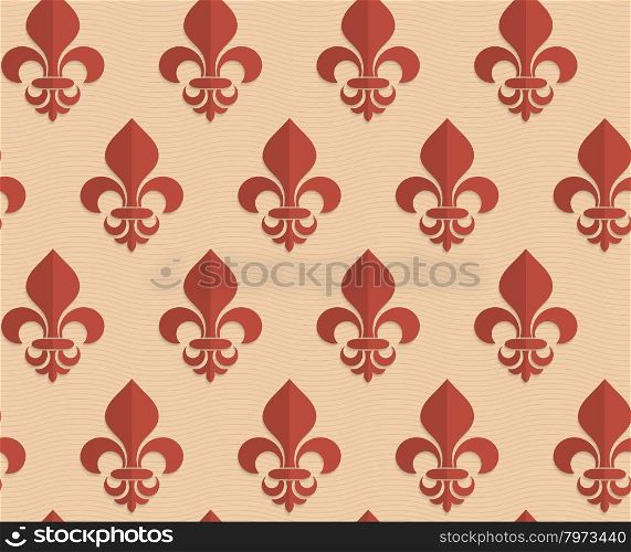 Retro fold brown Fleur-de-lis.Abstract geometrical ornament. Pattern with effect of folded paper with realistic shadow. Vintage colored simple shapes on textured background.
