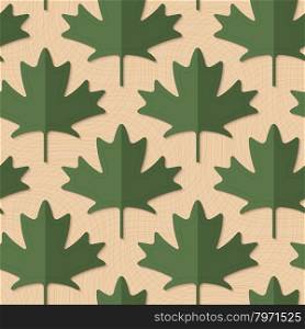 Retro fold deep green maple leaves.Retro fold green maple leaves .Abstract geometrical ornament. Pattern with effect of folded paper with realistic shadow. Vintage colored simple shapes on textured background.