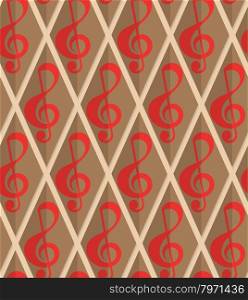 Retro fold red G clef.Abstract geometrical ornament. Pattern with effect of folded paper with realistic shadow. Vintage colored simple shapes on textured background.