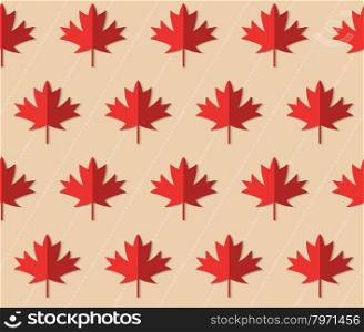 Retro fold red maple leaves on diagonal dots.Abstract geometrical ornament. Pattern with effect of folded paper with realistic shadow. Vintage colored simple shapes on textured background.