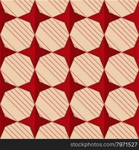 Retro fold red stars.Abstract geometrical ornament. Pattern with effect of folded paper with realistic shadow. Vintage colored simple shapes on textured background.
