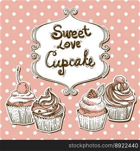 Retro frame with cupcake vector image