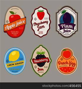 Retro fruit posters or vintage fruit labels. Vector illustration. Retro fruit posters or labels