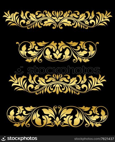 Retro gold floral elements and embellishments set for design and decorate