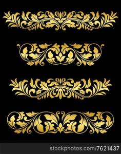 Retro gold floral elements and embellishments set for design and decorate