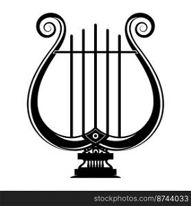Retro Greek lyre with strings. Musical instrument icon isolated on white background.. Retro greek lyre with strinds. Musical instrument icon isolated on white background