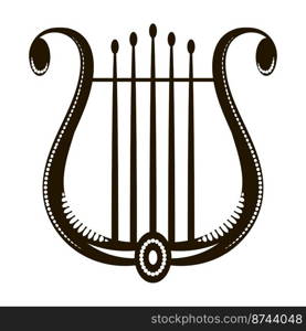 Retro Greek lyre with strings. Musical instrument icon isolated on white background.. Retro Greek lyre with strings. Musical instrument icon isolated on white background