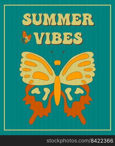 Retro groovy posters 60s 70s with groovy butterfly for cards, stickers or poster design. Typography slogan.. Retro groovy posters 60s 70s with groovy butterfly for cards, stickers or poster design. Typography slogan