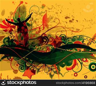 retro grunge background with floral vector illustration