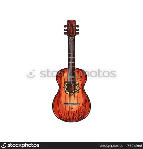 Retro guitar isolated Mexican musical instrument. Vector stringed acoustic guitar, Cinco de Mayo. String guitar isolated vector musical instrument