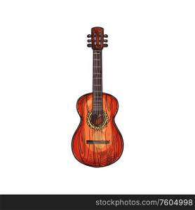 Retro guitar isolated Mexican musical instrument. Vector stringed acoustic guitar, Cinco de Mayo. String guitar isolated vector musical instrument